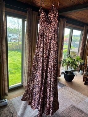 Leopard Print Satin Prom Dress
